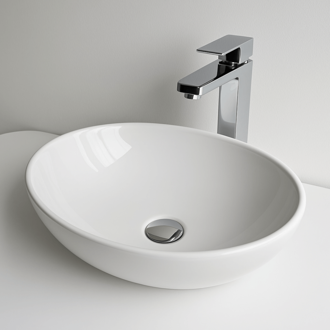 Lavamanos ovalado en cerámica blanca | Ideal para baños modernos - Imagen 2