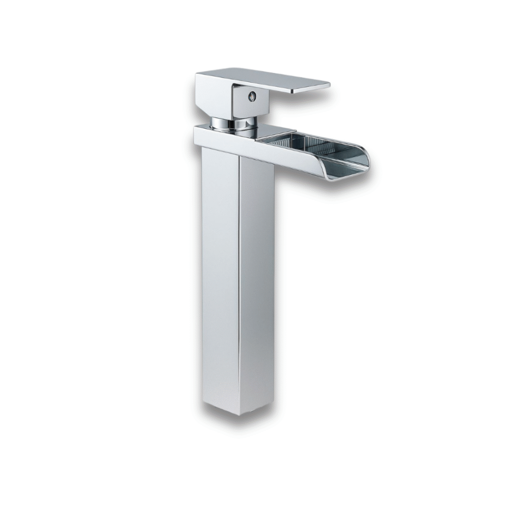 Grifería Cascada Cromada Alta | Monocontrol Elegante para Lavamanos