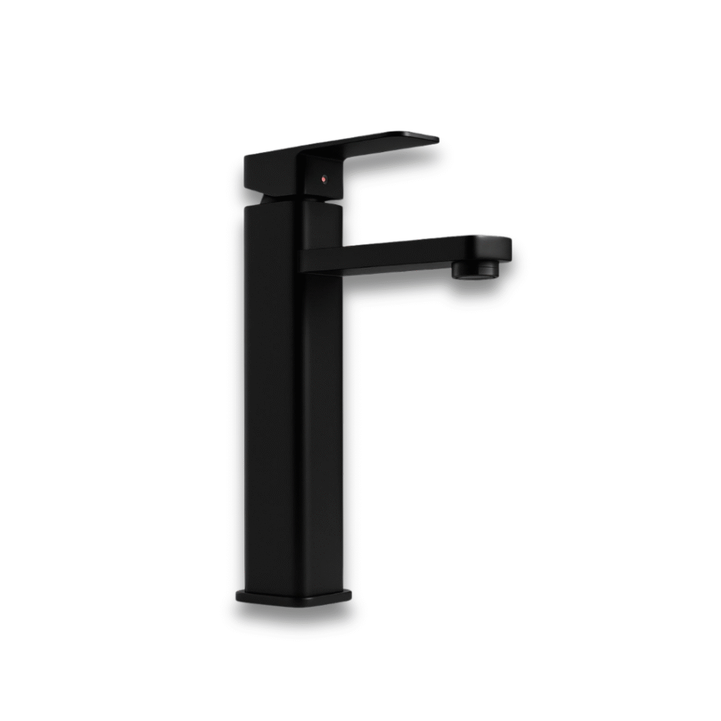 Grifería Negra Mate Cuadrada Alta | Monocontrol para Lavamanos Modernos