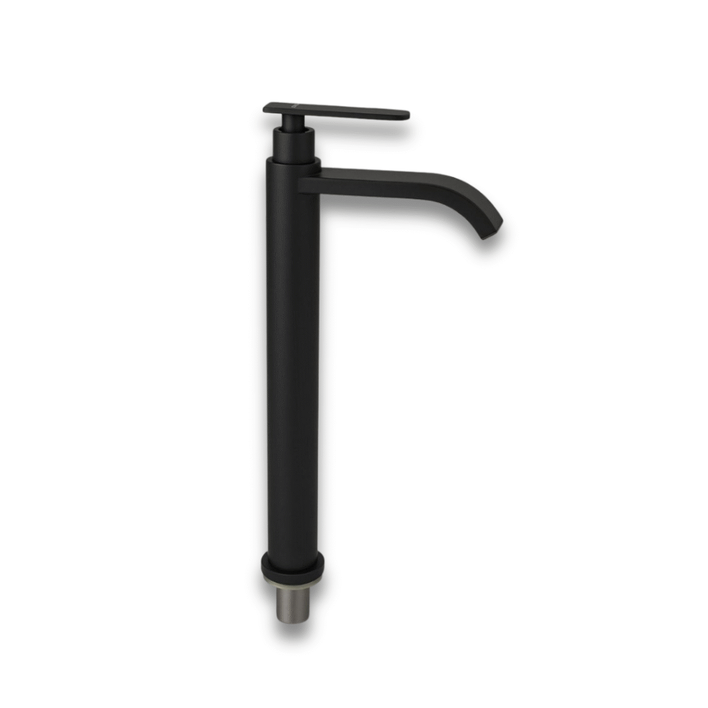 Grifería Alta Agua Fría Negro | Cuello Curvo Elegante en Acero