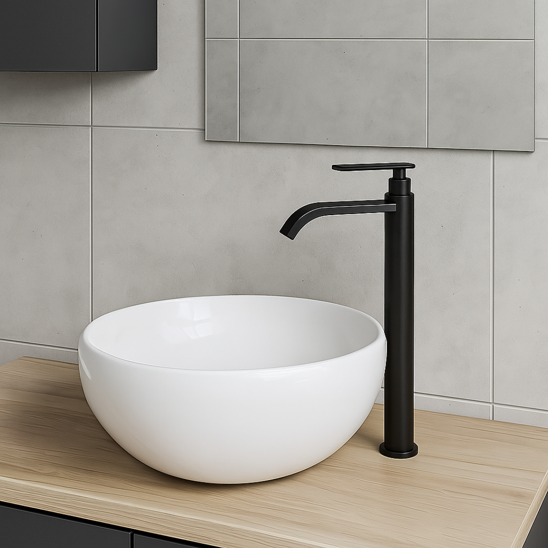 Grifería Alta Agua Fría Negro | Cuello Curvo Elegante en Acero - Imagen 2