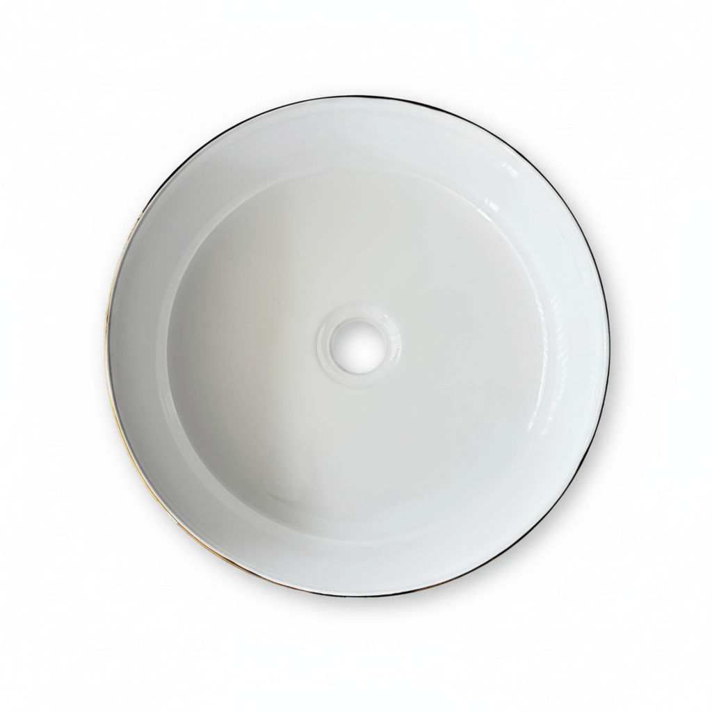 Lavamanos Blanco con Dorado en Cerámica | Diseño Moderno y Elegante - Imagen 4