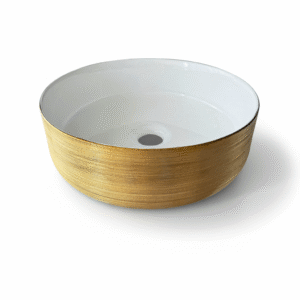 Lavamanos blanco con dorado en cerámica diseño moderno y elegante