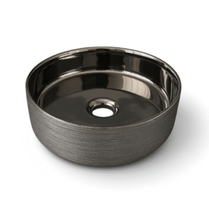 Lavamanos plateado redondo en cerámica de 36x11 cm – Elegancia metálica