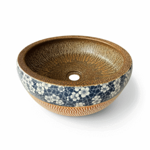 Lavamanos rústico floral en cerámica artesanal 40x15 cm