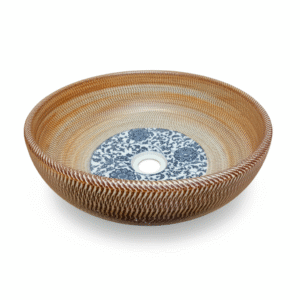 Lavamanos rústico redondo en cerámica floral artesanal 41x15 cm