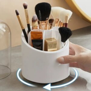 Organizador giratorio 360 grados para brochas y maquillaje, diseño moderno y funcional