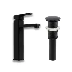 Combo grifería monocontrol cuadrada negro mate con push negro mate para lavamanos moderno