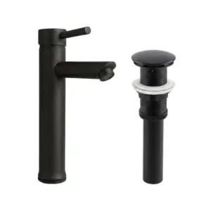 Combo grifería redonda negro mate monocontrol con push negro mate para lavamanos moderno