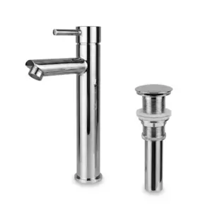 Combo grifería redonda cromada monocontrol con push cromado para lavamanos moderno