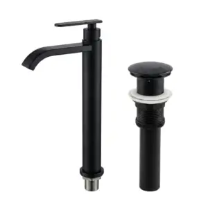 Combo grifería agua fría negro mate con push negro mate para lavamanos moderno